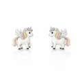 Children Silver Yellow And Pink Unicorn Stud Earrings