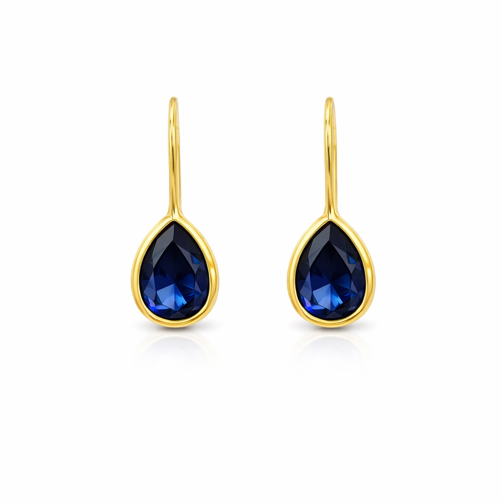 Gold Plated Earrings | Dark Blue Teardrops