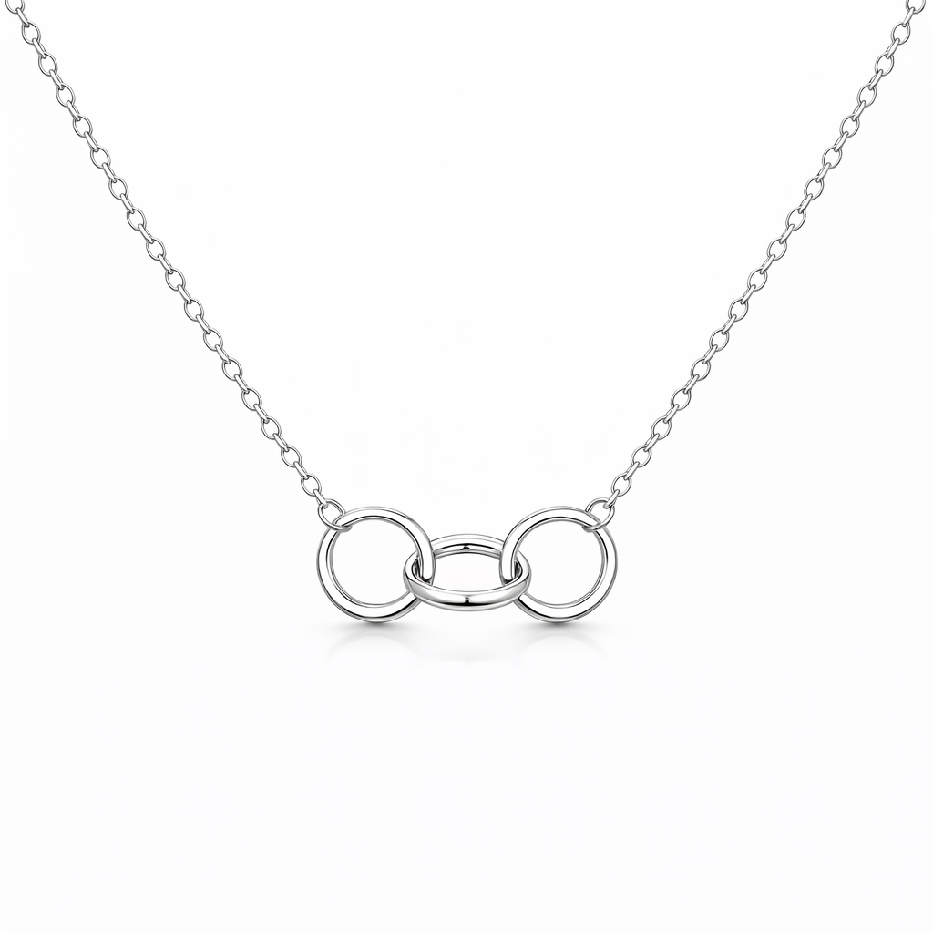 Petals Silver Necklace With Linked Circles "Mother &amp; Sons"
