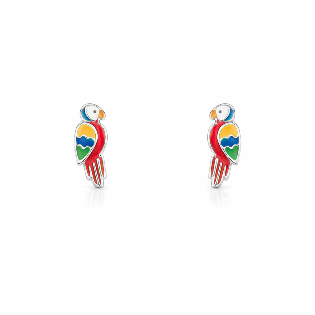Children Sterling Silver Rainbow Enamel Bird Earrings
