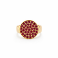 Gold Coin Ring Featuring Red Spinels