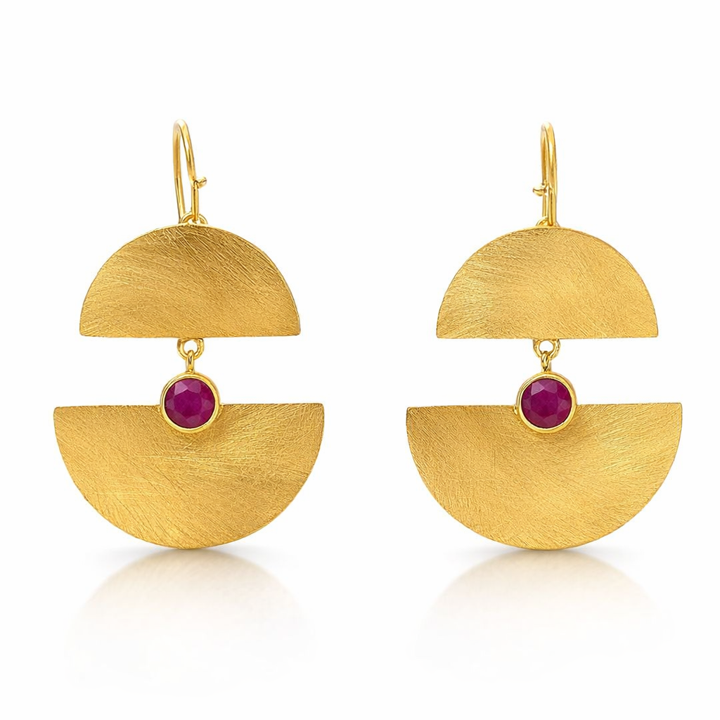Earrings | Gold Plated Brass Tiered Moons