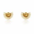 Earrings | Gold Plated Brass Sunburst Design With Stone