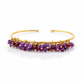 Cuff With A Tassel of Amethyst &amp; Garnet | Gold Plated Brass