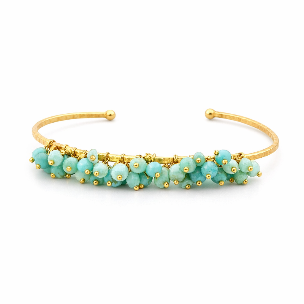 Cuff |Tassel of Blue Gemstones Gold Plated Brass