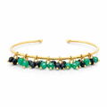 Tassel of Onyx and Green Agate Gold Plated Brass Cuff