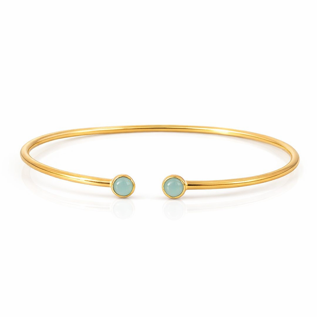 Cuff | Chalcedony Twin Set In Yellow Gold Plated Brass