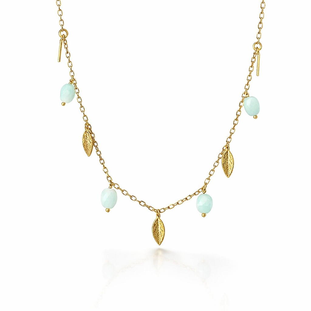 Necklace |Chalcedony &amp; leaf Gold Plated chain