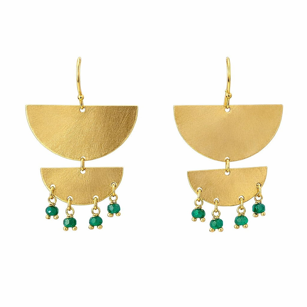 Dangling Earrings | Gold Plated Brass Tiered Moons