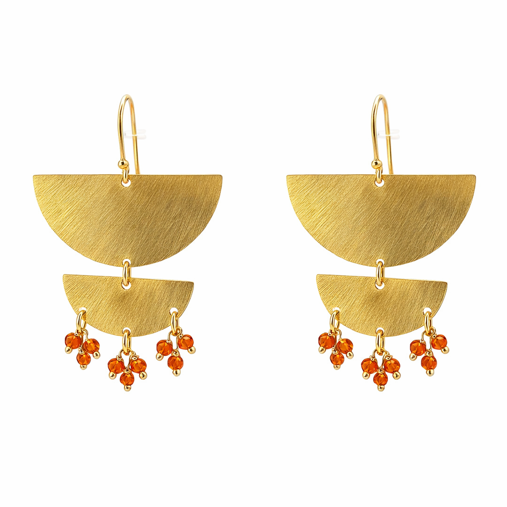 Dangling Earrings | Gold Plated Brass Tiered Moons