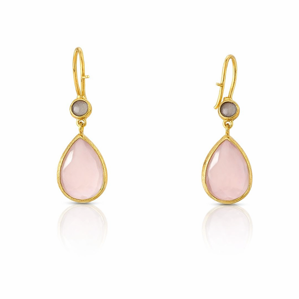 Dangling Earrings | Gold Plated Brass Dual Stone