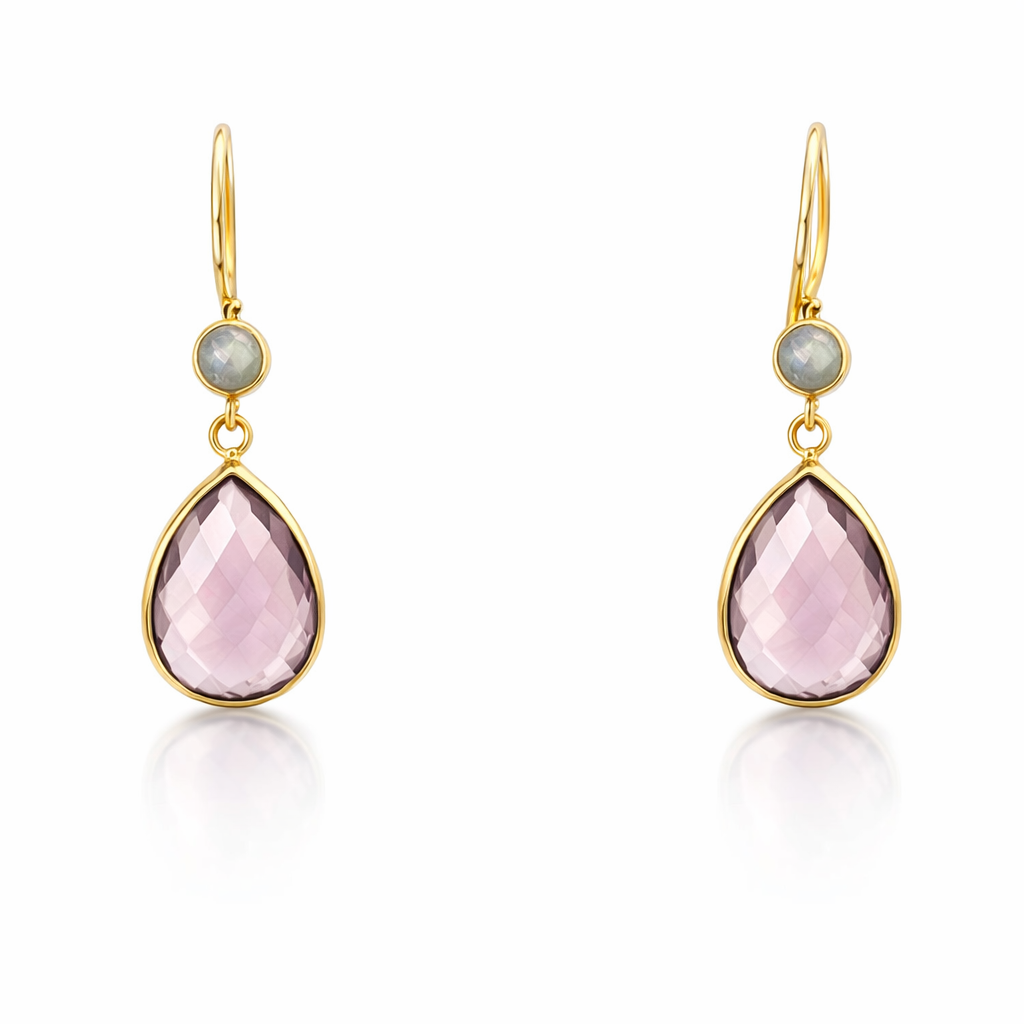 Dangling Earrings | Gold Plated Brass Dual Stone