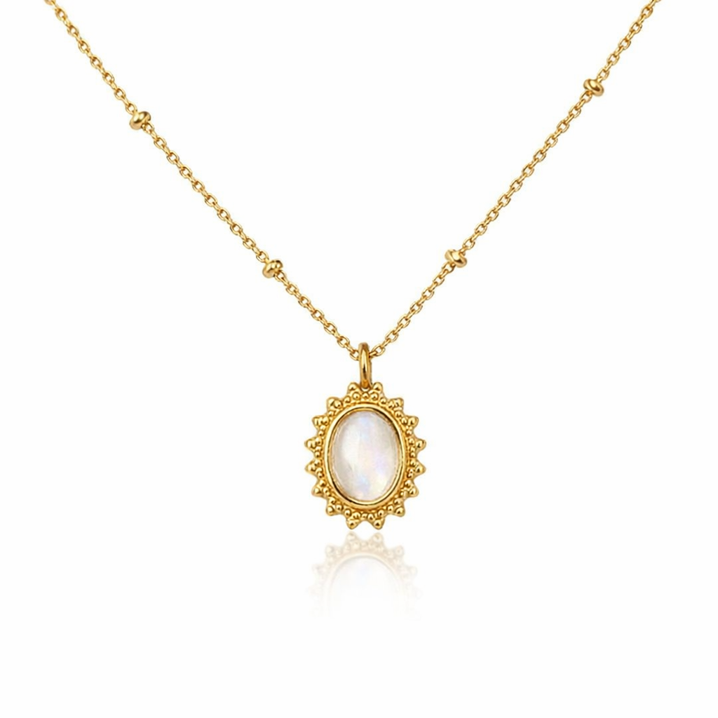 Necklace With Moonstone Pendant | Gold Plated Brass