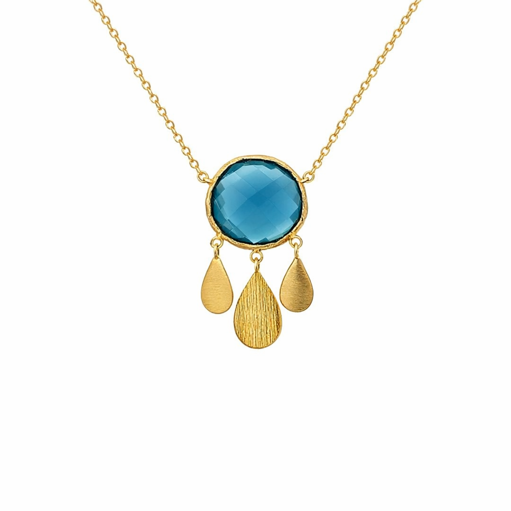 Necklace With Blue Pendant | Gold Plated Brass
