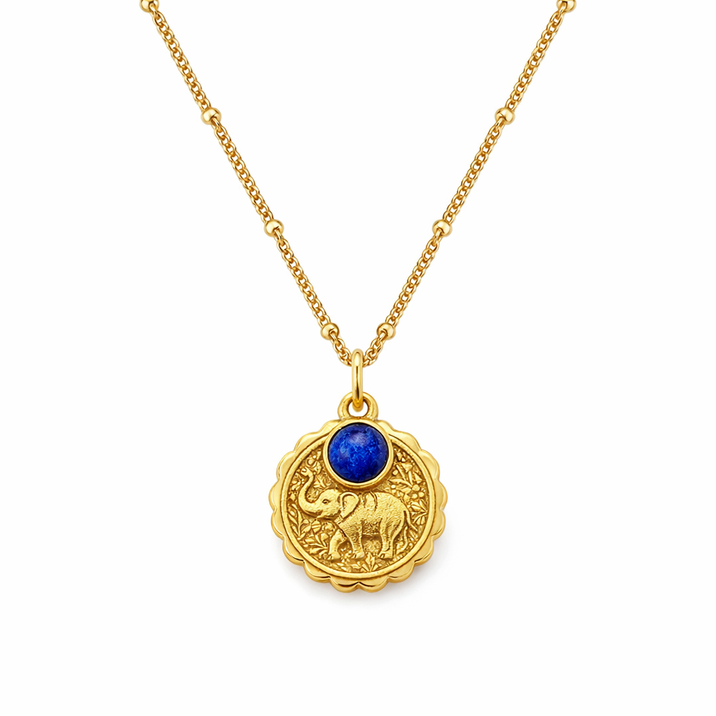 Necklace with Circle Elephant Pendant | Gold Plated Brass