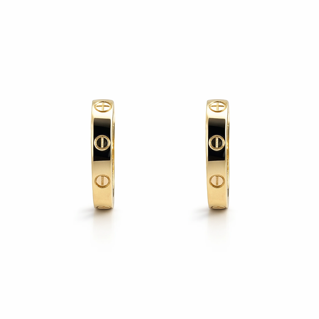 Huggie Hoop Earrings | Oval Screw Detail 9K 11x2.8mm