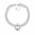 Silver Necklace Triple Bead Strand And Heart