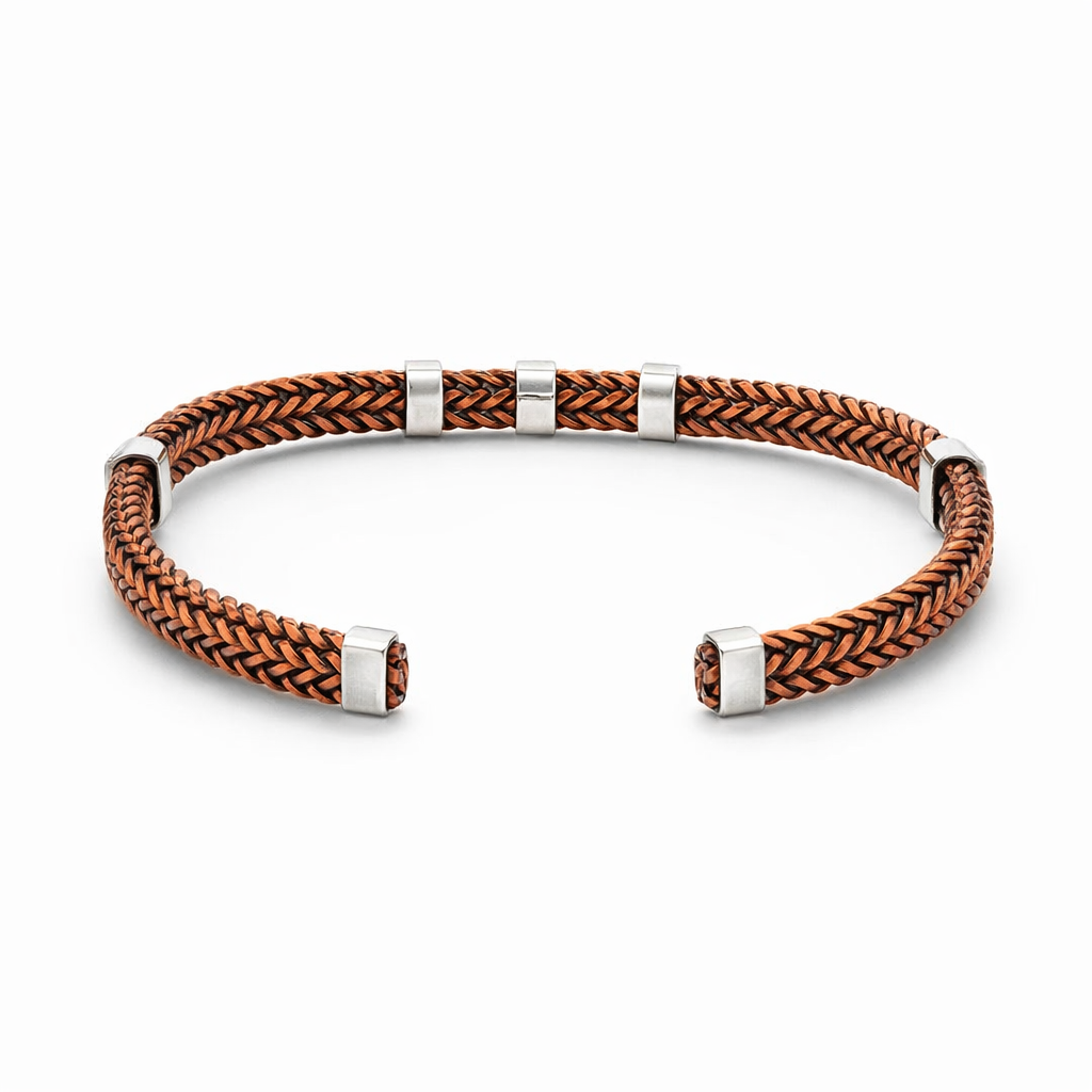 Bangle Cuff | Plaited Copper With Silver