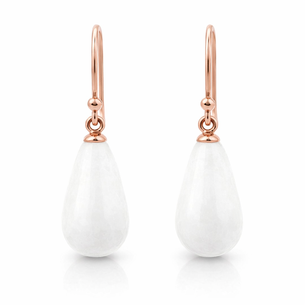Earrings | White Agate Drops On 9K Rose Gold Hooks