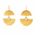 Earrings Tiered Moons &amp; Rose Quartz |Gold Plated Brass