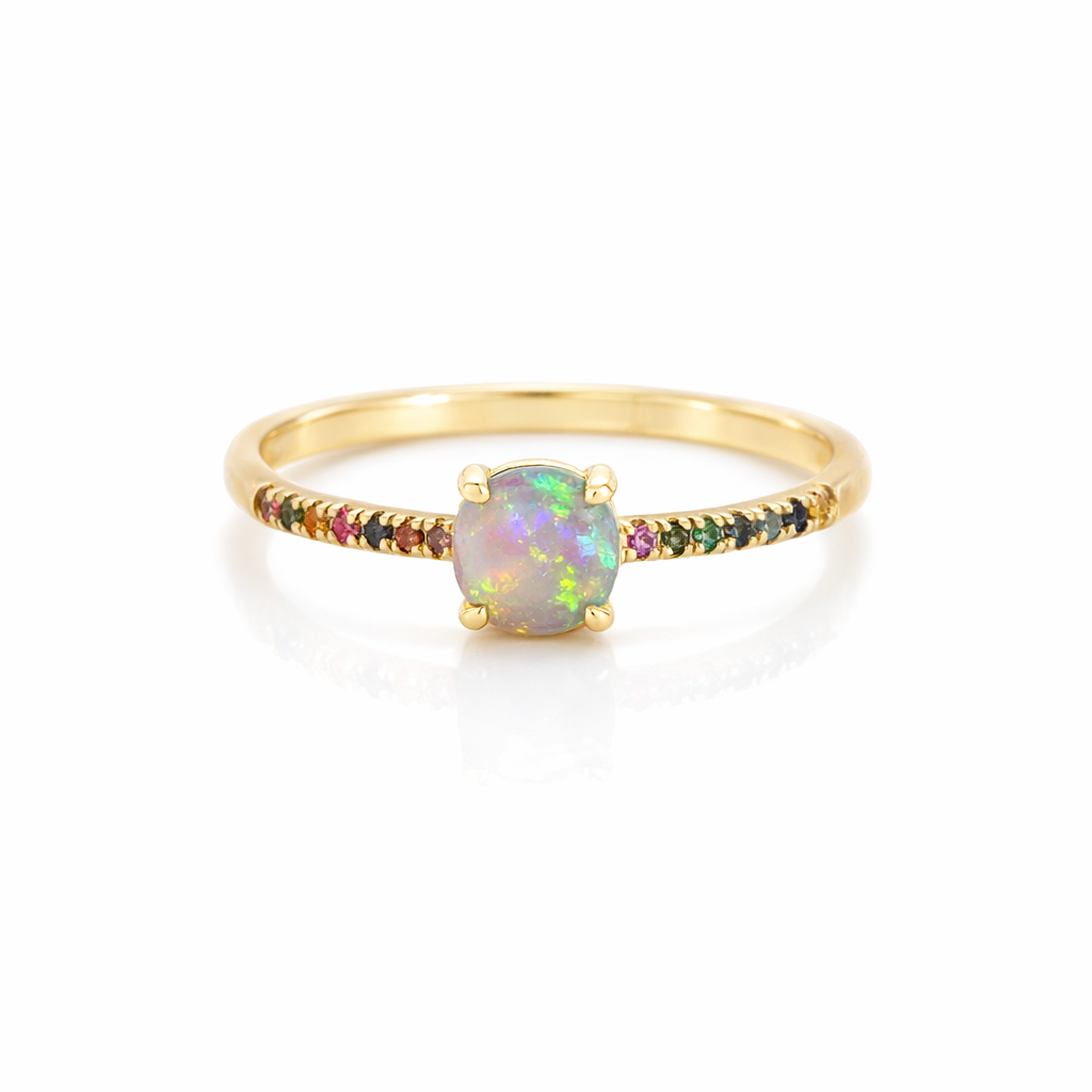 Lightning Ridge Solid Opal And Sapphire Ring | 14K
