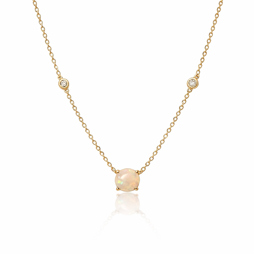 Opal Lightning Ridge Necklace And Diamond Detail | 14K