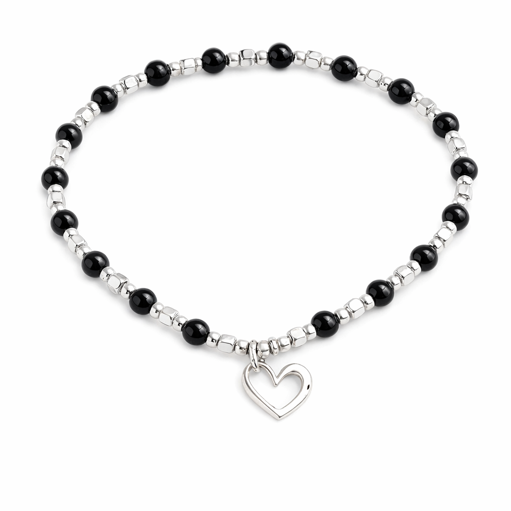 Petals Bracelet | Onyx &amp; Silver Beads "Congratulations"
