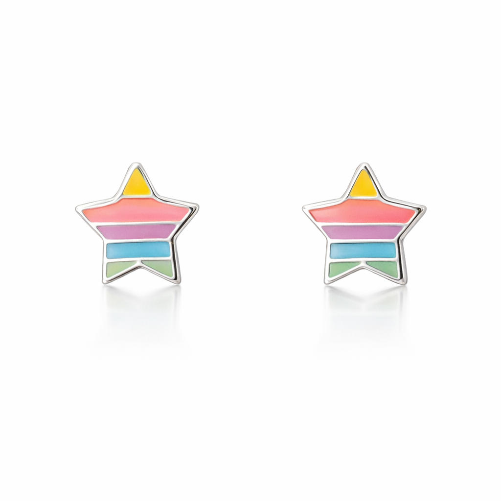 Children Silver Enamel Pastel Rainbow Star Studs