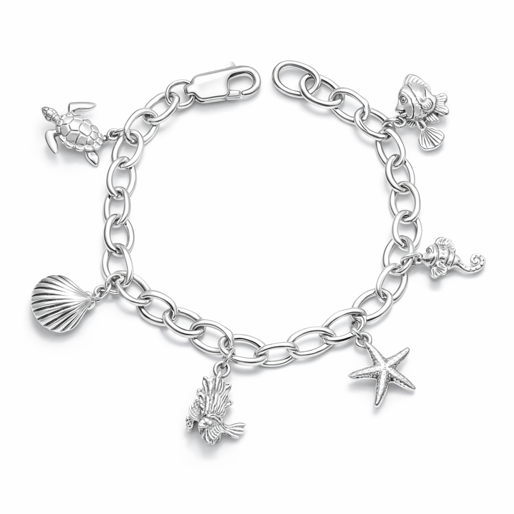 Silver Bracelet Large | Nemo Turtle Starfish Seahorse Lionfish