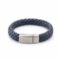 Grey Leather Mens Bracelet With Steel Clasp