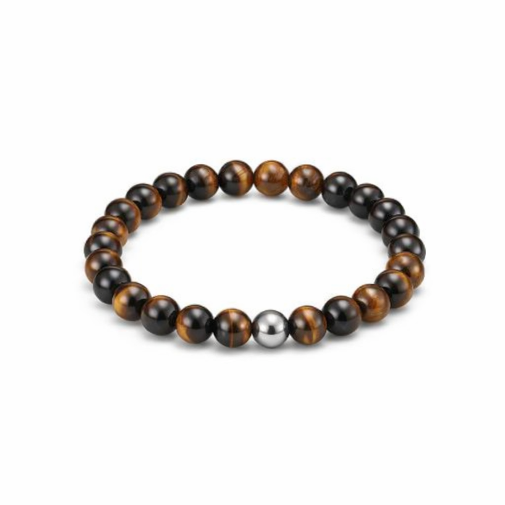 Tiger Eye Bracelet with Stainless Steel Bead