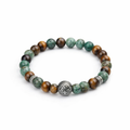 Tiger Eye &amp; African Turquoise Bracelet with Stainless Steel Antique Bead