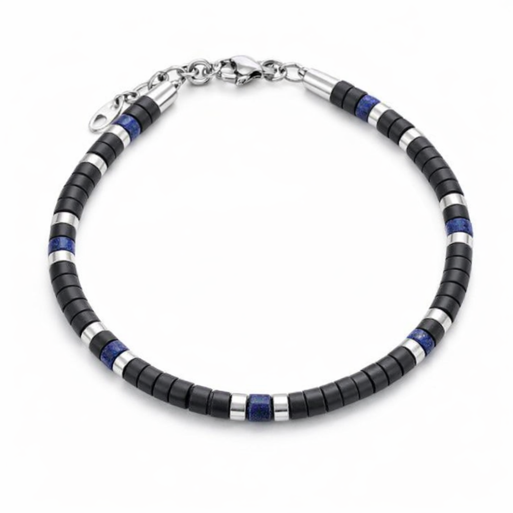 Agate &amp; Lapis Bracelet With Stainless Steel Beads