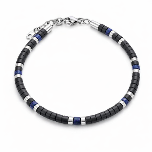 Agate &amp; Lapis Bracelet With Stainless Steel Beads