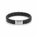 Black Leather Mens Bracelet With Stainless Steel Clasp