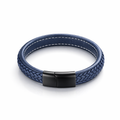 Thick Navy Leather Bracelet With Stainless Steel Clasp