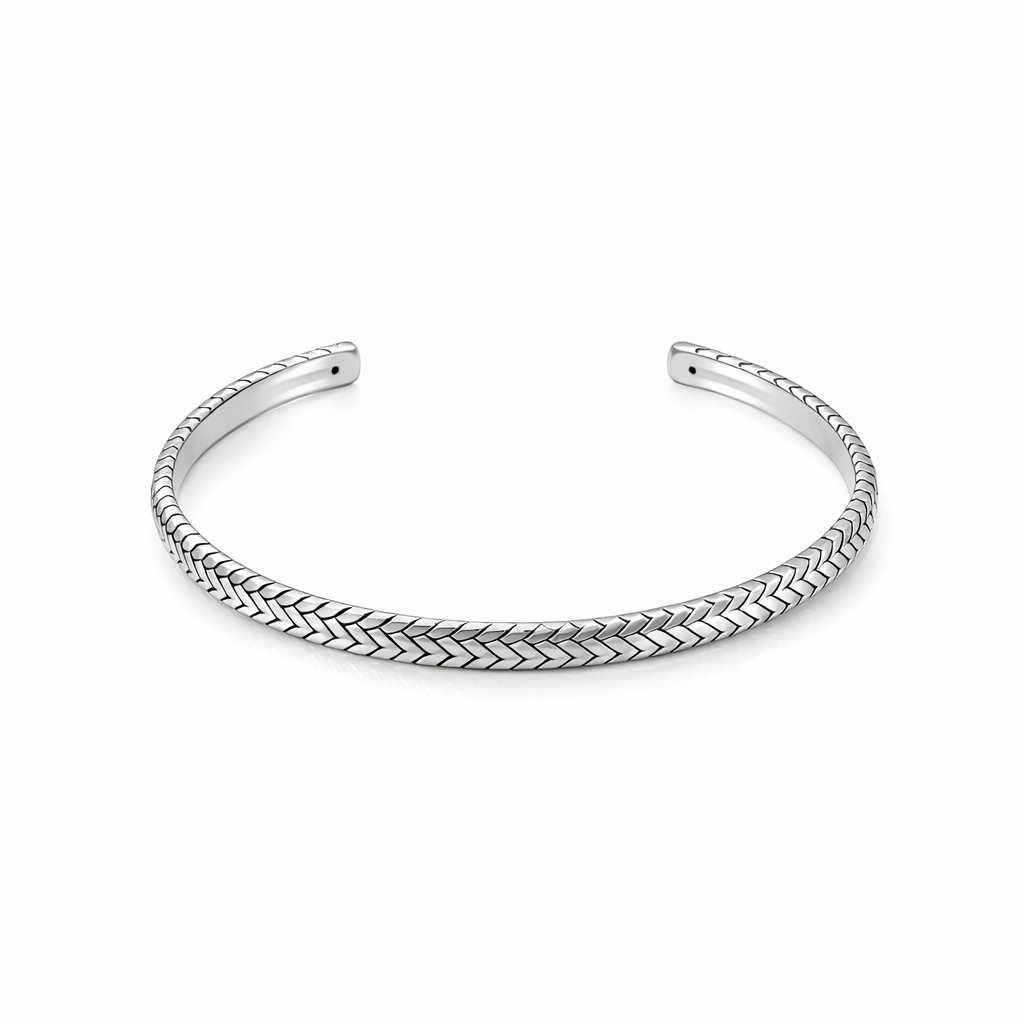 Bangle | Rhodium Plated Silver Thin Arrow Pattern