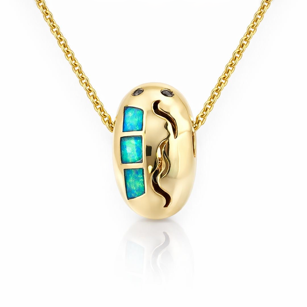 Inlaid Opal In A Unique Pod Shaped Pendant In 14K