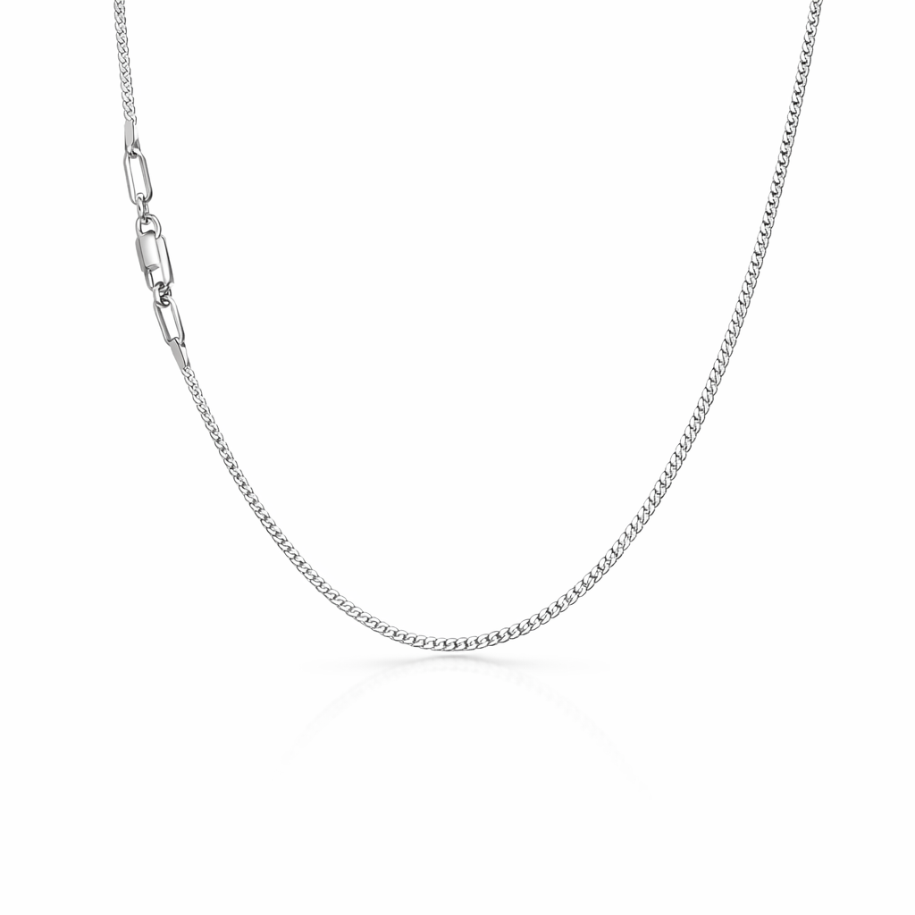 Flat Curb Link Necklace 50cm | Rhodium Plated Silver