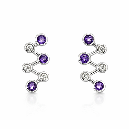 Amethyst And Diamond Stud Earrings In Zigzag Design | 14ct