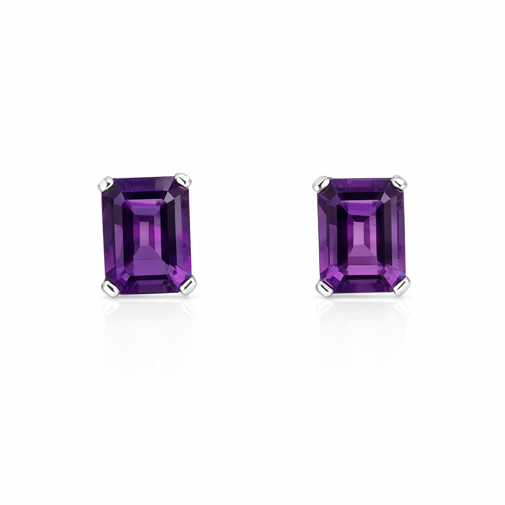 Amethyst Stud Earrings | 14ct White Gold