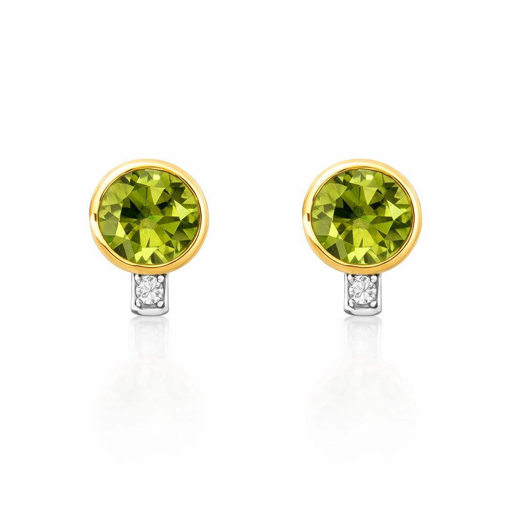 Peridot and Diamond Stud Earrings | 14ct