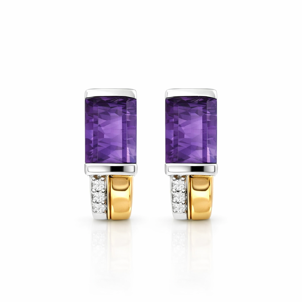 Amethyst Stud Earrings With Diamonds | 14ct