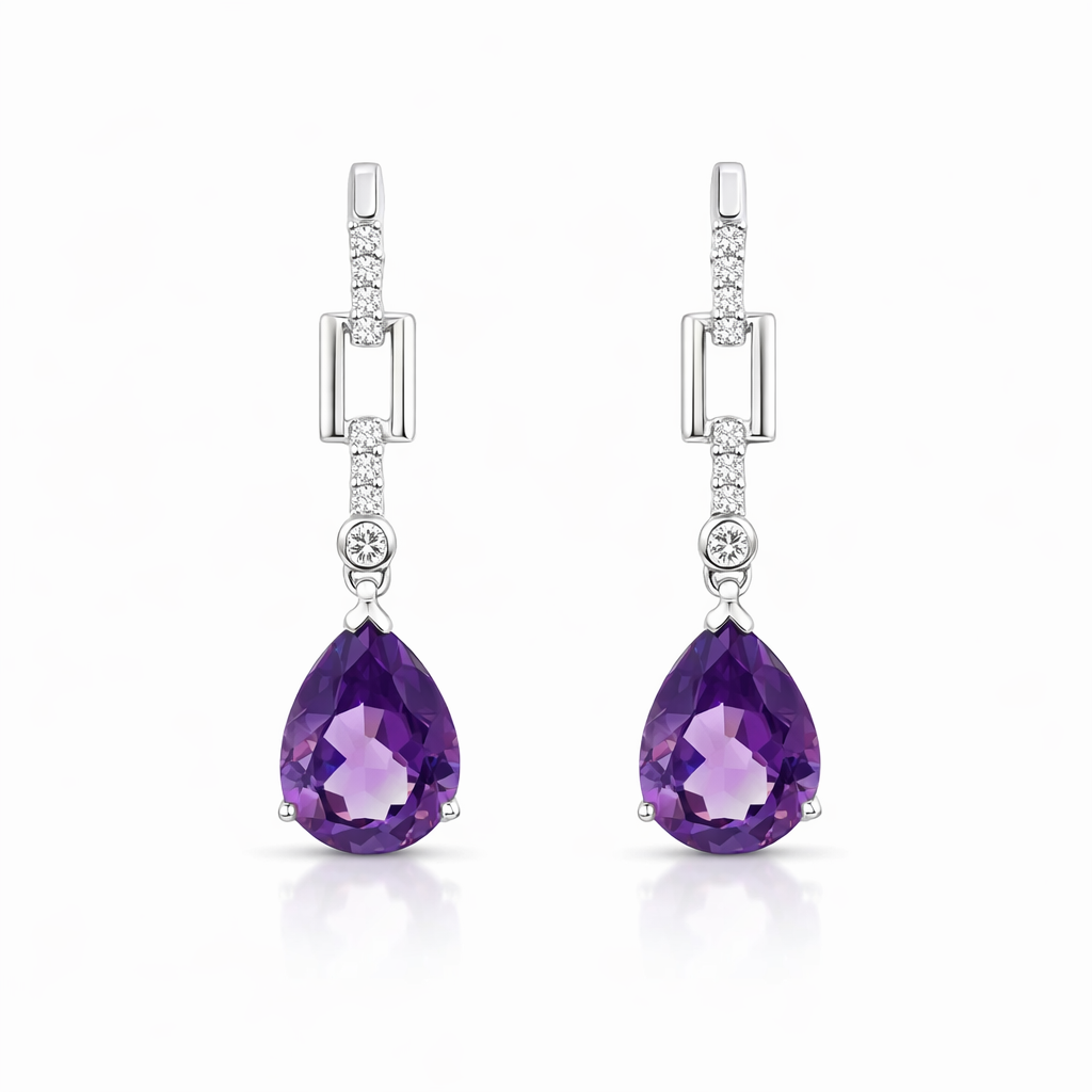 Amethyst And Diamond Earrings  | 18K