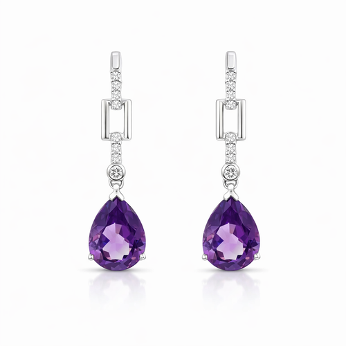 Amethyst And Diamond Earrings  | 18K