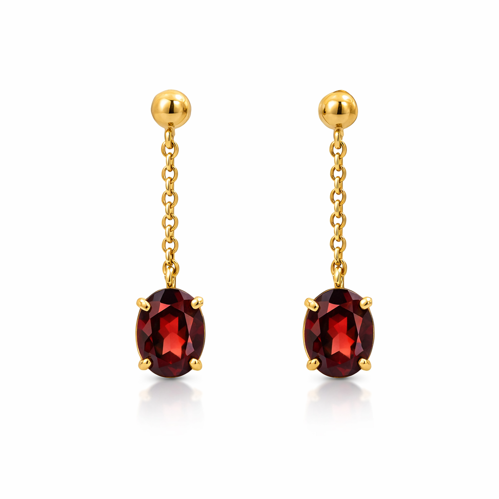 Ball Stud With Hanging Almandine Garnet Drop | 14ct
