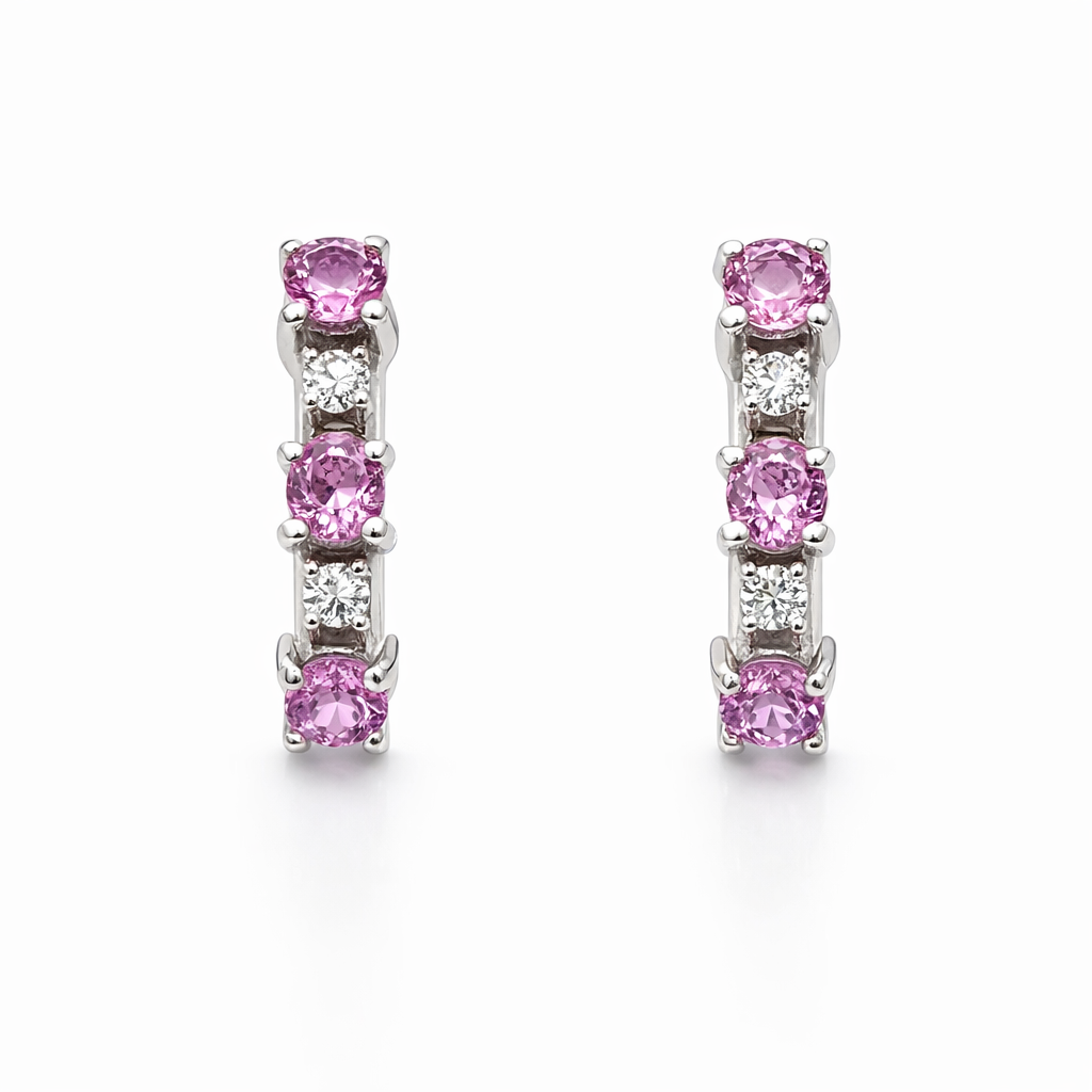 Pink Sapphire And Diamond Stud Earrings | 14ct