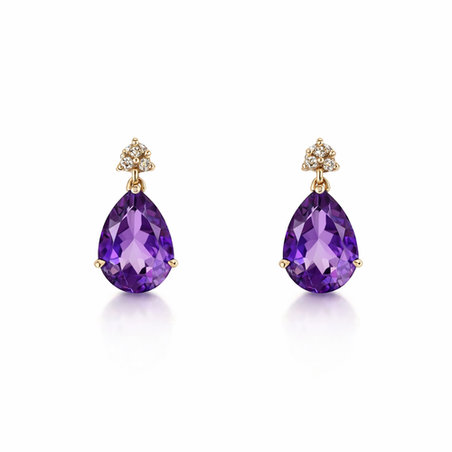 Amethyst And Diamond Stud Earrings | 14K