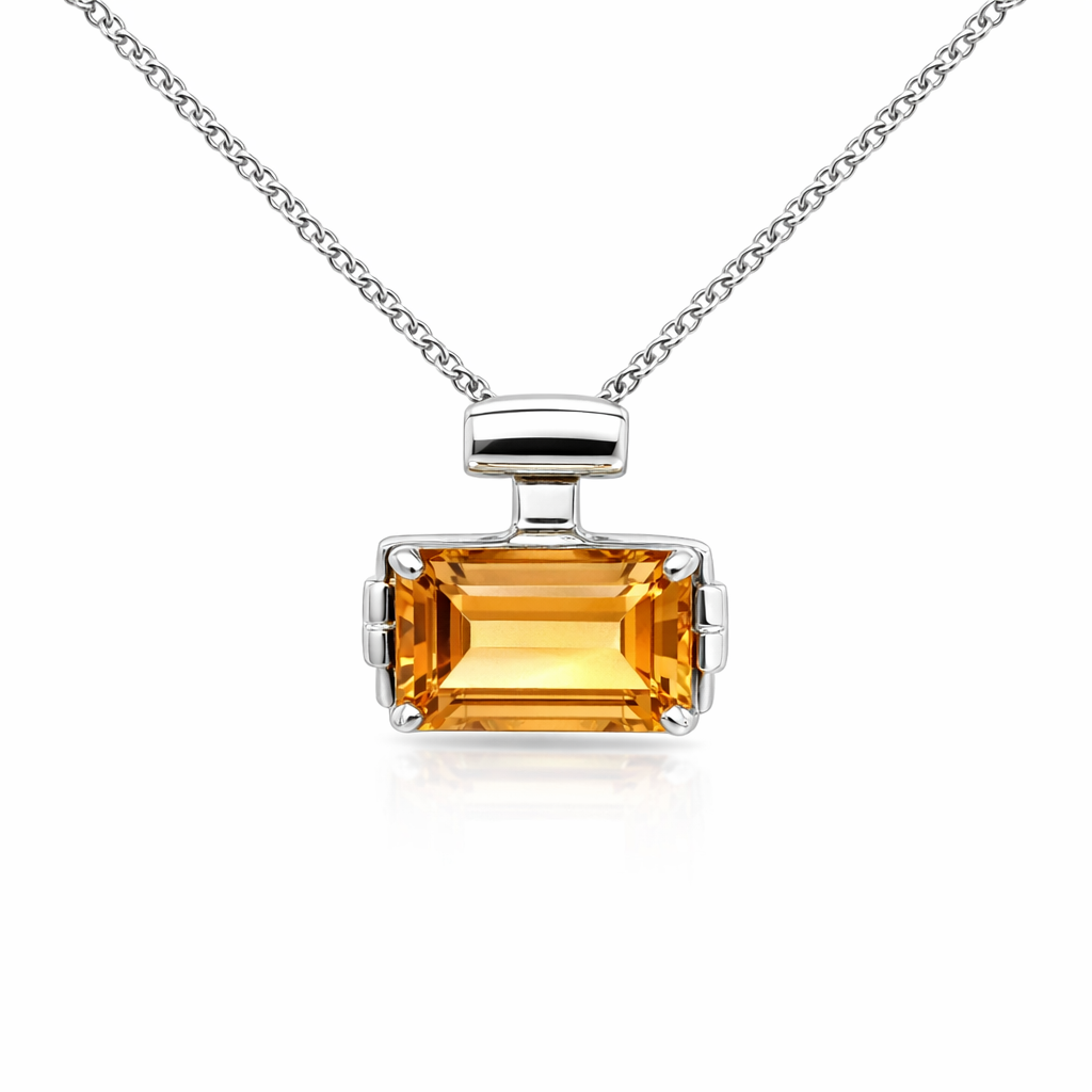 Citrine Pendant In 14K White Gold