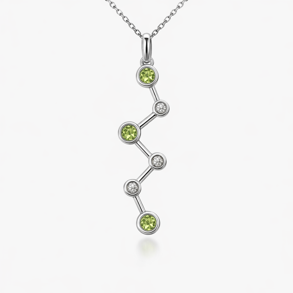 Peridot And Diamond Zigzag Pendant In 14K White Gold